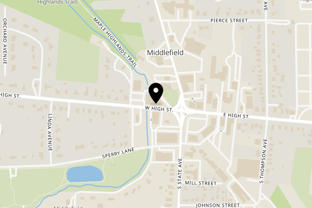 Map showing the location of C's Cafe on 15916 W High St in Middlefield